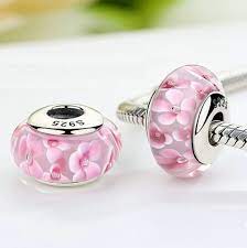 Pink Cherry Blossom Murano Glass Beads