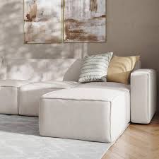 Cream Fabric Living Room Sectional Sofa