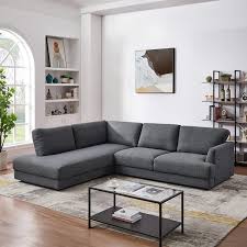 Griffith Modern Cozy Living Room Left Facing Gray Fabric Linen Sectional Sofa Cym01907