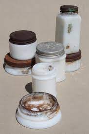 Old Antique Vintage Milk Glass Jars