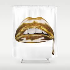 Golden Lips Shower Curtain By Black