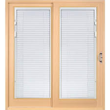 Mp Doors 72 In X 80 In Woodgrain Interior Composite Prehung Left Hand Sliding Patio Door With Low E Blinds Between Glass Smooth White Exterior And