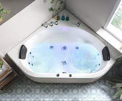 Whirlpool Bath Tub Malta 140x140 Cm White With 12 Massage Jets Led Lightening Corner Pool Spa For Your Bathroom