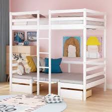 Urtr White Twin Loft Bed Frame With Two