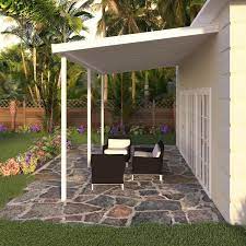 12 Ft X 10 Ft White Aluminum Attached Solid Patio Cover With 3 Posts 20 Lbs Live Load