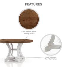 Wicks 54 In Distressed White And Dark Oak Wood Round Dining Table