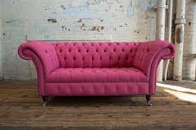 Pink Wool 2 Seater Chesterfield Sofa
