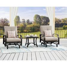 Ulax Furniture 3 Piece Aluminum Patio Conversation Set With Beige Sunbrella Cushions 2 Rocking Chairs Side Table