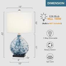 Denver 23 In Bedside Blue Glass Table Lamp With White Linen Shade