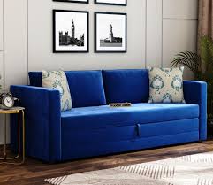 3 Seater Sofa Bed Velvet Indigo Blue