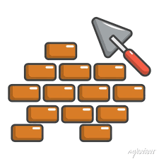 Trowel And Brick Wall Icon Cartoon