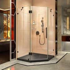 Dreamline Dl 6052 06 Prism Lux 40 X 40 Frameless Hinged Corner Shower Enclosure In Oil Rubbed Bronze With White Acrylic Base Kit