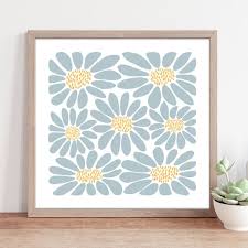 Retro Flowers Square Wall Art Print