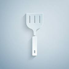 Paper Cut Spatula Icon Isolated On Grey