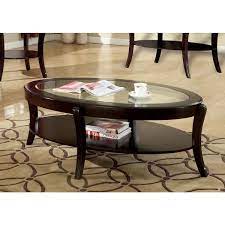 Furniture Of America Uluru 52 5 In Espresso And Clear Oval Glass Coffee Table With 1 Shelf Brown