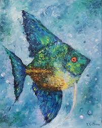 Fish Original Art Oil On Canvas Impasto