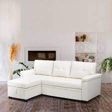 Laura Reversible Sleeper Sectional Sofa Storage Chaise By Naomi Home Color White Fabric Air Leather
