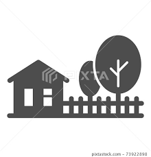 Cottage House With Trees Solid Icon