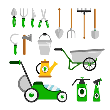 Set Of Green Garden Tools In Cartoon