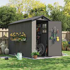 4 Ft W X 8 Ft D Plastic Outdoor Storage Shed With Floor Resin Outside Tool Shed With Windows 30 2 Sq Ft