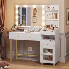 Msmask White Vanity Desk With Mirror