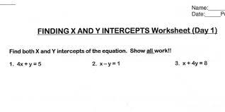 Finding X And Y Intercepts Worksheet