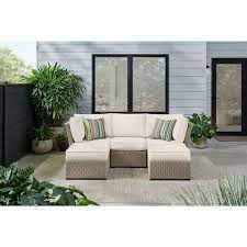 Salisbury 5 Piece Outdoor Sectional With Natural Frame Finish And Almond Biscotti Cushions