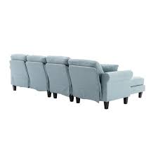 108 In W Fabric Seat 2 Arms 4 Piece L Shaped Sectional Sofa In Light Blue With Removable Ottoman And Wood Legs