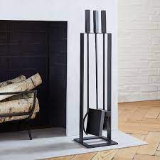 Graphic Matte Black Gold Fireplace Tools