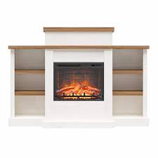 Dhp Garrison Electric Fireplace With Mantel And Bookcase In White Plaster Walnut Wood 14 88