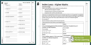 Index Laws Worksheet Gcse Maths