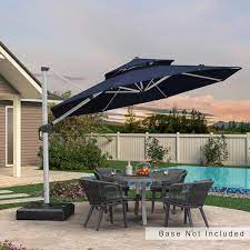 11 Ft Octagon Aluminum Patio Cantilever Umbrella For Garden Deck Backyard Pool In Navy Blue With Beige Cover