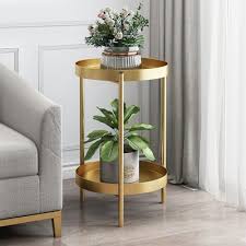 Round Metal Plant Stand 2 Tiered Gold