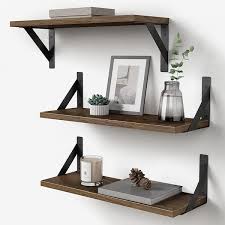 17 In W X 6 In D Rustic Brown Wood Decorative Wall Shelf Floating Shelves Wall Mounted Set Of 3