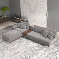 126 L Shaped Gray Modular Velvet Sectional Sofa Chaise With Ottoman For Living Room