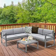 4 Pcs Aluminum Patio Sofa Set Outdoor