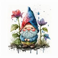 Sad Garden Gnome With Wild Flowers