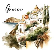 Greece Watercolor Art Sea