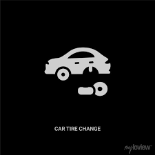 White Car Tire Change Vector Icon On