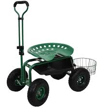 Green Steel Rolling Garden Cart