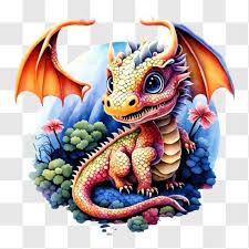 Dragon Drawing In A Colorful Garden Png