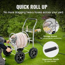 Vevor Hose Reel Cart Hold Up To 300 Ft Of 5 8 In Hose Garden Water Hose Carts Mobile Tools With 4 Wheels Silver