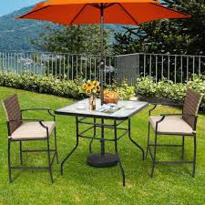Clihome 32 In Tempered Glass Tabletop Steel Frame Square Outdoor Dining Patio Table With Umbrella Hole