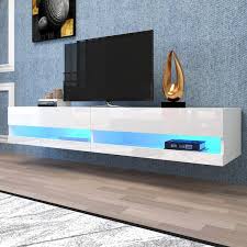 71 In White Modern Wall Mounted Floating Tv Stand 2 Locker Fits Tv S Up To 80 In With Rgb Light