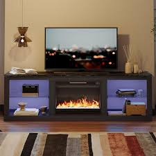 Bestier Modern Electric Fireplace Tv Stand For Tvs Up To 75 Inch With Led Light In Black
