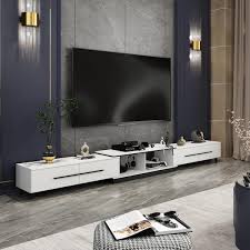 Fufu Gaga Modern Wood White Tv Media Console Entertainment Center With Adjustable Length And Drawers Fits Tv S Up To 100 In
