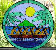 Hawaiian Paddlers Stained Glass Window