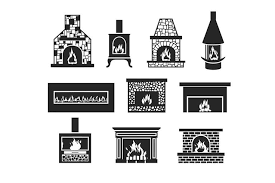 Fireplace Icon Set Black And White