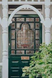 Dark Green Stained Glass Door Of An