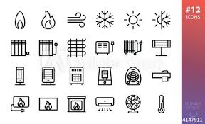 Heating And Cooling Icons Set Oil